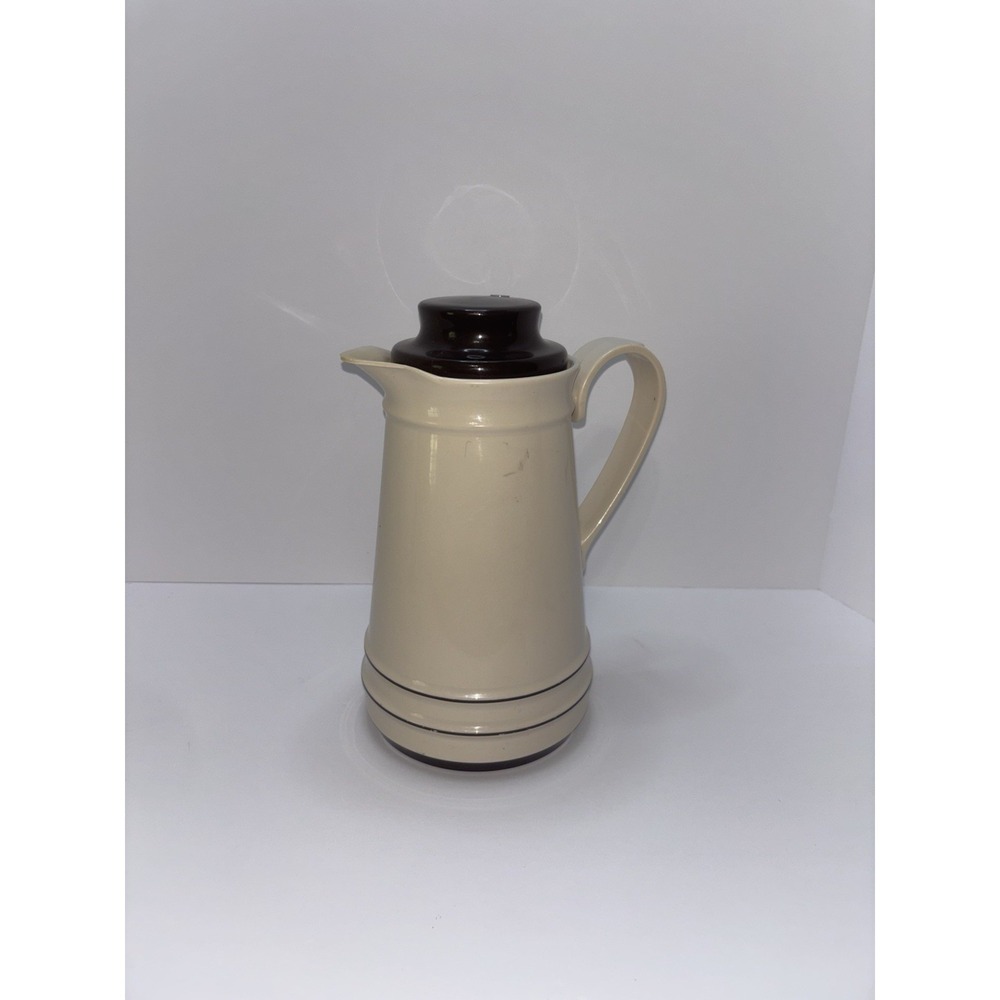 Vintage Thermos Insulated Coffee Carafe 32 oz Model No 810 Germany Cream & Brown